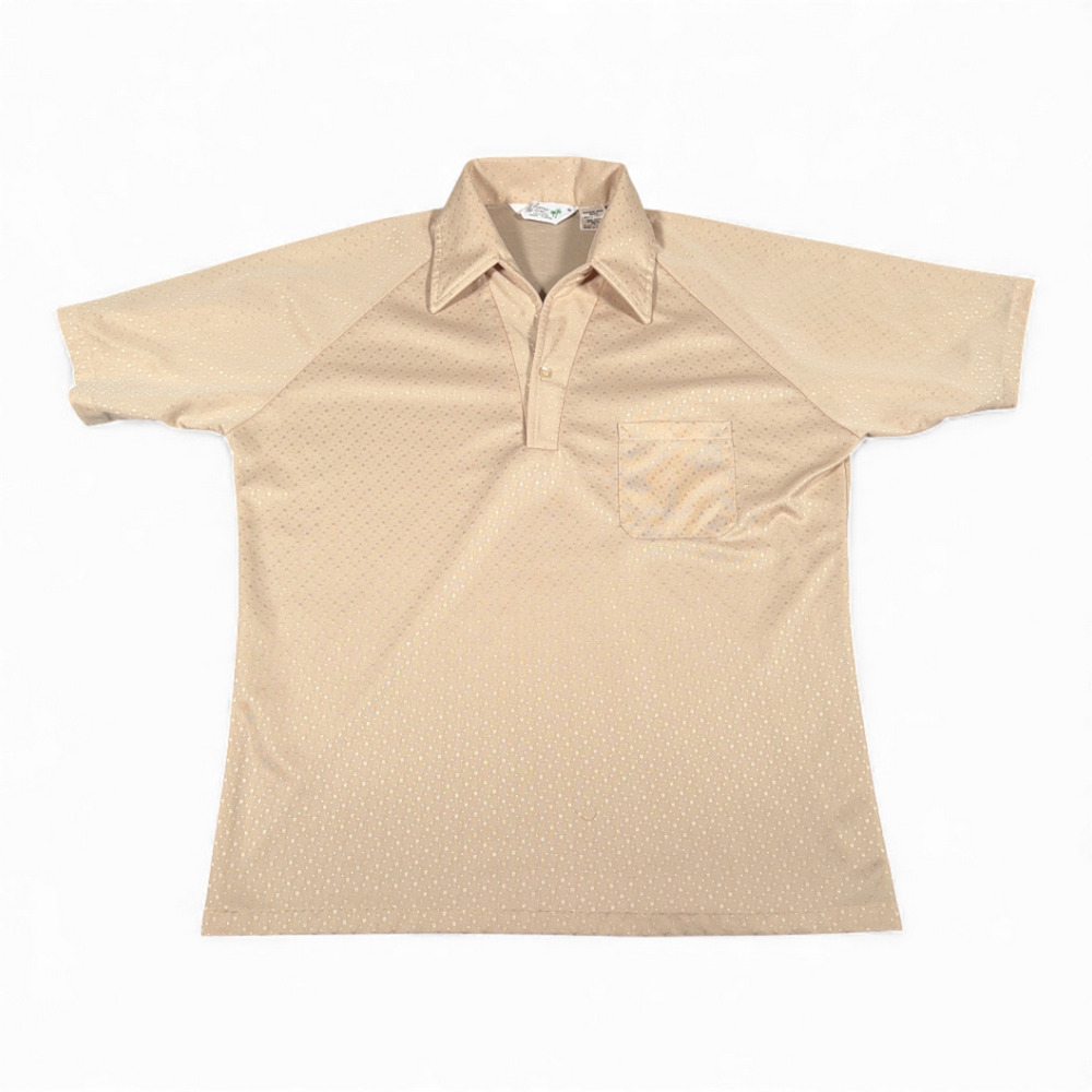 Vintage Resort Ware Polo Shirt Adult MEDIUM Brown Sparkle Pin Dot Disco 70s